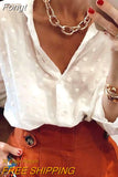 Women's Long Sleeve Shirts Crop Tops Fashion Polka Dot Blouses Elegant White OL Shirt Ladies Blouse Shirts Summer Street