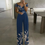 Fongt New Women's Fashion Temperament Elegant Commuter Print Broad-Legged Women's Jumpsuits