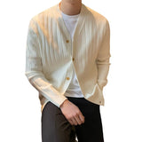 New Knitted Sweater Men's Spring And Autumn Trend Solid Color Blouse Youth Thin Business Leisure Sweater Cardigan-Outfit