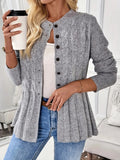 Fongt Women's Single-D Row Leisure Long-Sleeved Knitted Jersey Autumn And Winter Collar Warm Coat Sweater