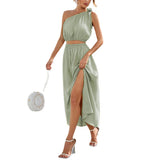 Fongt Women's Fashion Slanted Shoulder Bow Set Open Large Pendulum Dress Two Sets Of Women