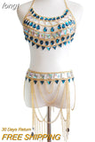 Big Gems Two 2 Piece Set Women Halter Hollow Out Crop Top Sexy Link Chain Tassels Skirt Matching Sets Party Club