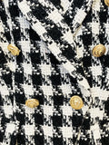 STREET Newest 2023 Fall Winter Designer Jacket Women's Slim Fitting Lion Buttons Double Breasted Houndstooth Tweed