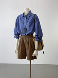 Fongt Class Recommendation! Really Good ~ Korean Version Of The Blue Plaid Shirt Women's Loose Collar Shirt