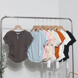Recommended For The Summer V-Neck Front Shoulder Short-Sleeved T-Shirt For Girls Slimming Hottie Drawstring Irregular Top