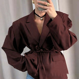 Fongt Jacket Female High Sense 2025 Spring And Autumn Women's Temperament Commuting Waist Tie Cushion Shoulder Suit Jacket