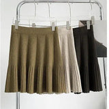 Knit Solid Elastic High Waist Pleated Mini Skirt-Outfit