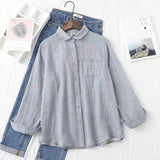 New Women Cotton Turn Down Collar White Shirt Long Sleeve Pockets Dot Blouse Button Up Loose Spring Casual Tops