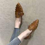 Fongt Shoes With Skirts Lef Shoes Feel Single Shoes Rivet Temperament Shoes Willow Brown Pointed French