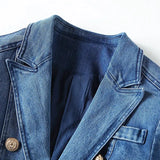 QUALITY New Fashion 2023 Designer Blazer Women's Metal Lion Buttons Double Breasted Denim Blazer Jacket Outer