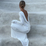 Fongt Autumn New Sexy Big Show Back Solid Color High Waist Temperament Slim Long Sleeve Dress
