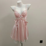 Fongt Sexy Embroidered Lace Back Pajamas With Thoracic Pad Pure Desire Sling Skirt Women's Summer Ribbon Sling Skirt