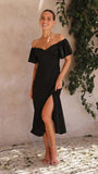 Fongt Summer Women's New Temperament Pure Color V-Neck Sexy Elegant High-Waisted Dress Woman