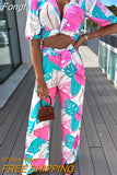 Neck Tops And Print Pants Bohemian Outfits Summer Elegant Women Holiday Two Piece Set Slim Fit Long Pants Lady Matching