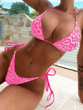 Fongt New Women's Split Leopard Print Sexy Backless Double-Sided Bikini Women's