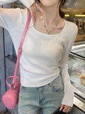 Sweater 2023 Early Autumn New Thin Sweater Short Sweater With Square Collar And Long Sleeves Inside-Outfit
