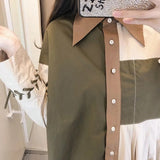 Vintage Female Pleated Spliced Long Sleeve Shirt 2024 Stylish Spring Women's Clothing Casual Loose Button Lace Up Blouse-Outfit