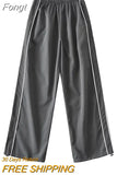 Cargo Pants For Women Elastic Waist Joggers Stripe Loose Drawstring Sweatpants Casual Streetwear Female Wide Leg Baggy