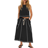 Fongt Hot 2025 New Summer Vacation Sleeveless Vest Half-Dress Cotton-Song Set Two-Piece Set