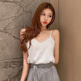 with Lace Silk Top Cami for Women Spaghetti Strap Top Tank Ladies Tops White Camis Basic Tops Women 2023 Summer