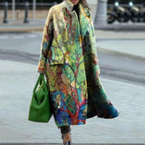 Women's Warm Coat Long Sleeved Lapel Jackets Elegant Temperament Winter Coat Warm Loose Printed Pockets Women's Clothes
