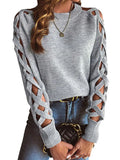 Fongt And Winter Sweater Women's Hollow Cloth Splicing Long-Sleeved Knitted Shirt Collar Coat