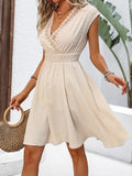 Fongt Women's Clothing 2025 Spring And Summer French Holiday Fascling Lace Hollow V-Collar Dress Clip Small Swing A Skirt