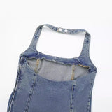 Spring Style Neckline Slimming Mini Denim Dress 3607080-Outfit