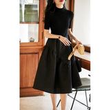 Fongt Texture Knitting Autumn/Winter Autumn/Winter Long-Sleeved Small Black Dress Showing Thin Wool Fluffy Skirt Dress
