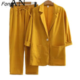 New Fashion Casual Cotton Linen Suit Top + Pants Two-piece Se Linen Set for Women Women's Suits Set 2 Elegant