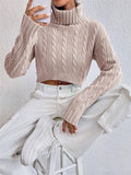 Fongt Autumn And Winter New Women's High-Neck Long-Sleeved Sleeve Thighs Short Sweater