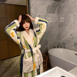 Fleece Nightgown Women Winter Flannel Plus Velvet Warmth Princess Long Sweet Bathrobe Spring Autumn