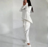 Fongt 2025 New Women's Solid Color Round-Neck Long-Sleeved Set Pocket Casual Pants Trousers