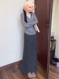 Fongt Autumn With A Set Of 2025 Korean Lazy Gray Sweater Knitted Half-Dressed Dress Two-Piece Skirt Woman