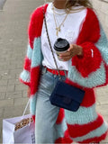Stripe Long Fuzzy Cardigan-Outfit
