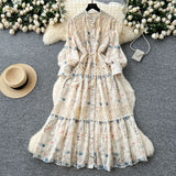 Fongt Style Niche High-Grade Lace To Receive Waist Dress Women's Thin Print Embroidered Fairy Dress
