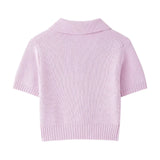 Fongt New Bow Trim Short Sleeves Short Knitted Top 2142007