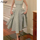 Summer Women Vintage Elegant Party Sleeveless Midi Dress Lady Evening Party A Line Fashion Prom Female Clothing