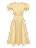Women's Summer Dress with Botton White Elegant Office Ladies Split Short Sleeve A-Line Chic Holiday Party Maxi Dresses for Women-Outfit