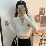 Fongt Strapped Sweater Cardigan Woman Spring 2023 New Hot Girl Exposed Umbilly Knitted Blouse Outside