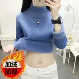 Thicken Sweater Womens Casual Warm Velvet Lined Big Size 4xl Knit Pullover Half Turtleneck Poleras Soft Knitwear