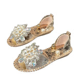 Fongt Temperament Pearl Flowers Wearing Flat-Soled Sandals Women's New Summer With Skirt Fairy Wind Drag