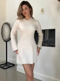 Fongt Women's Autumn New Temperament Light-Cooked Round-Neck Knitted Long Sleeves Mini Dress