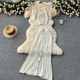 Fongt Vintage Hollow Crocheted Shoulder Sling Knitted Shirt Two Sets Of Women's Half-Dress