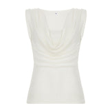 Fongt Hot Girls Fake Two Temperament Folded Backs And Collar Sleeveless T-Shirts Simple Thin Tops