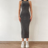 Fongt Rib-Dress Dress Body-Body-Skinny Vest Sleeveless One-Step Skirt Babes