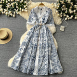 Fongt Wind High-End Dress 2025 New French Retro Elegant Lace Embroidery Waist Long Dress Dress