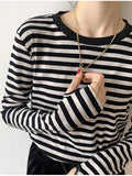 Basic Striped T-shirt Women Multi Colors Casual Cotton Stretchy Long Sleeve Tops Spring Autumn Loose Tee Shirt Femme-Outfit