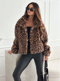 Fongt Autumn And Winter New Leopard Print Collar Fashion Temperament Hairy Short Coat Plus Thick Female Top