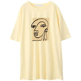 Abstract Character Printed T Shirt Women 2021 Summer New Vintage Harajuku 100% Cotton Tees Soft Casual Female